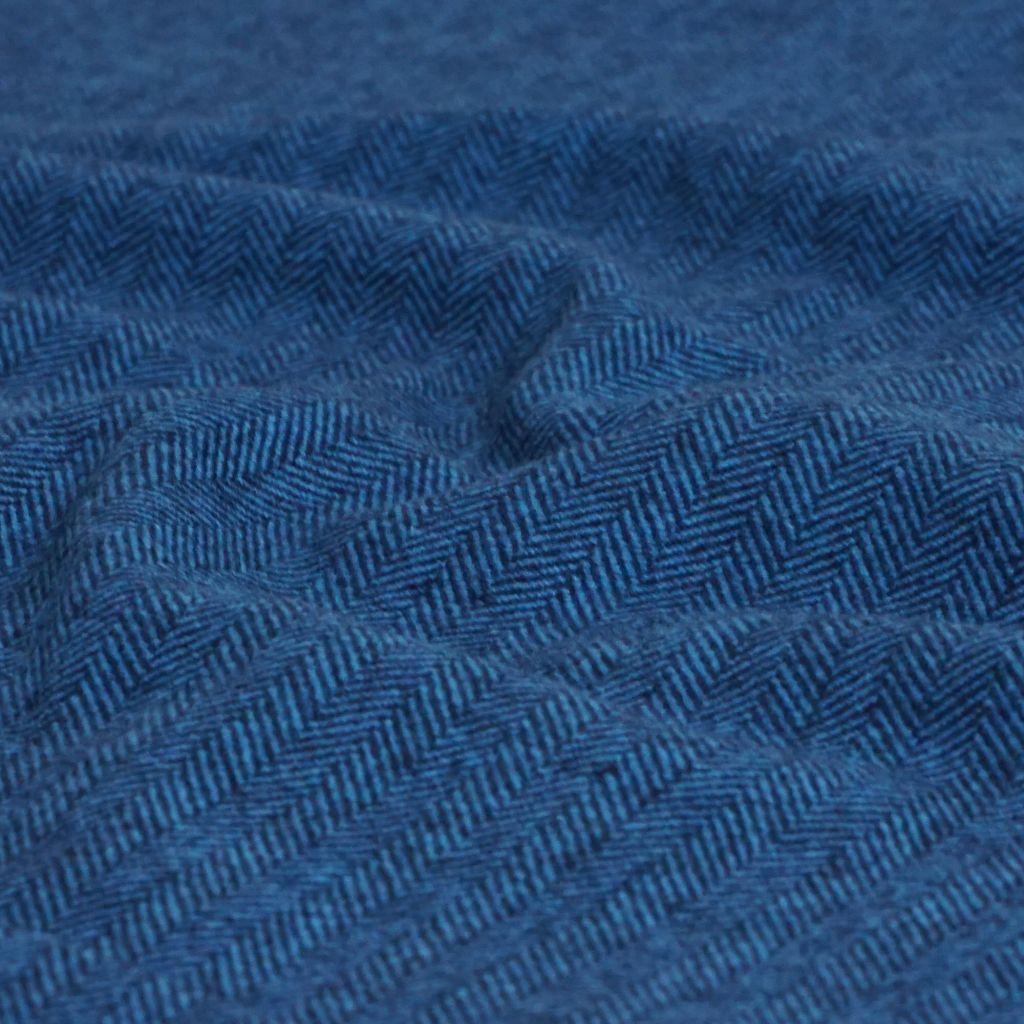 Preview: Wollstoff Schurwolle Tweed Fischgrat mittelblau nachtblau